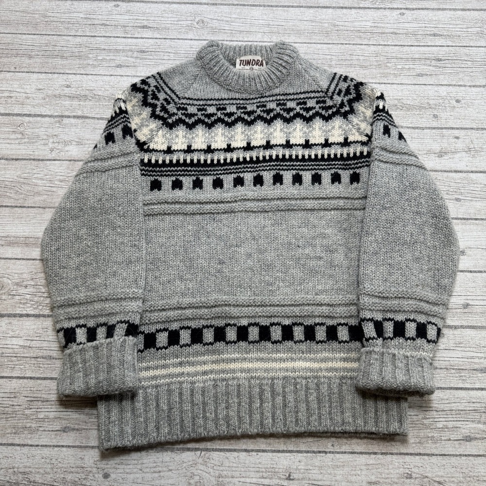 Vintage Tundra Sweater Men's M Gray Fair Isle Nordic Wool Knit Crewneck Canada